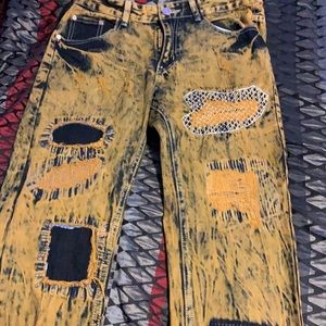 Goldish/yellow and black jeans